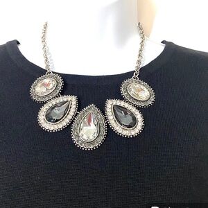 Crystal Rhinestones Teardrop Collar Statement Necklace 17" Holidays Party
